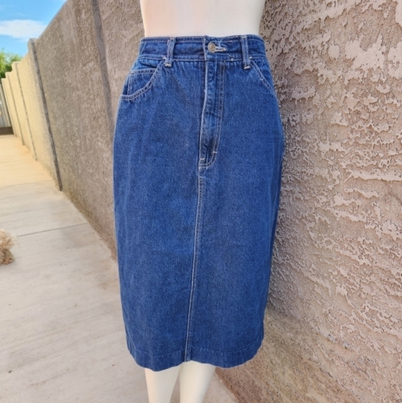 Vintage Oscar De La Renta Denim Skirt/ High‎ Waist Dark Wash Jean Skirt - Picture 3 of 9